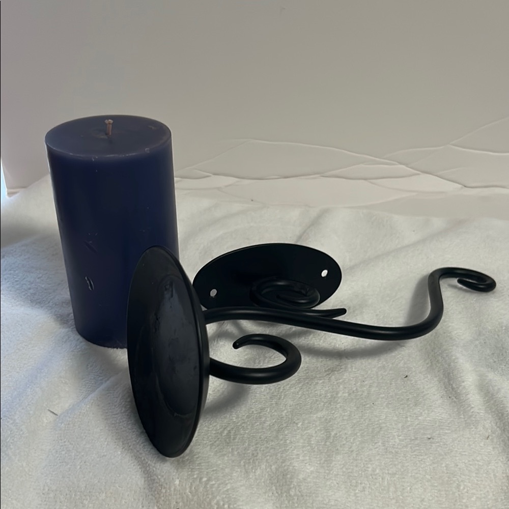 Party lite Black Metal Wall Sconce with Blue Candle